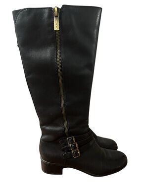 Bandolino Carlotta Womens Black Leather Tall Knee High Riding Boots Size 8.5